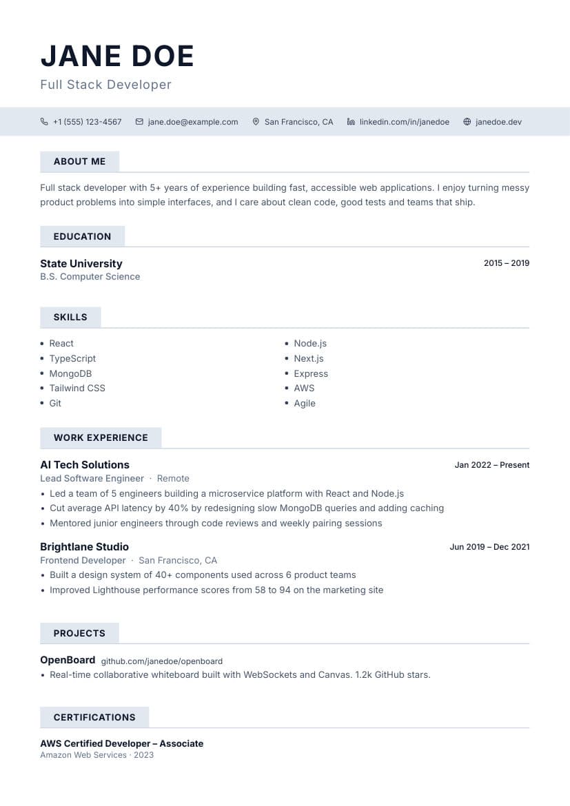 Basic Stylish resume template preview