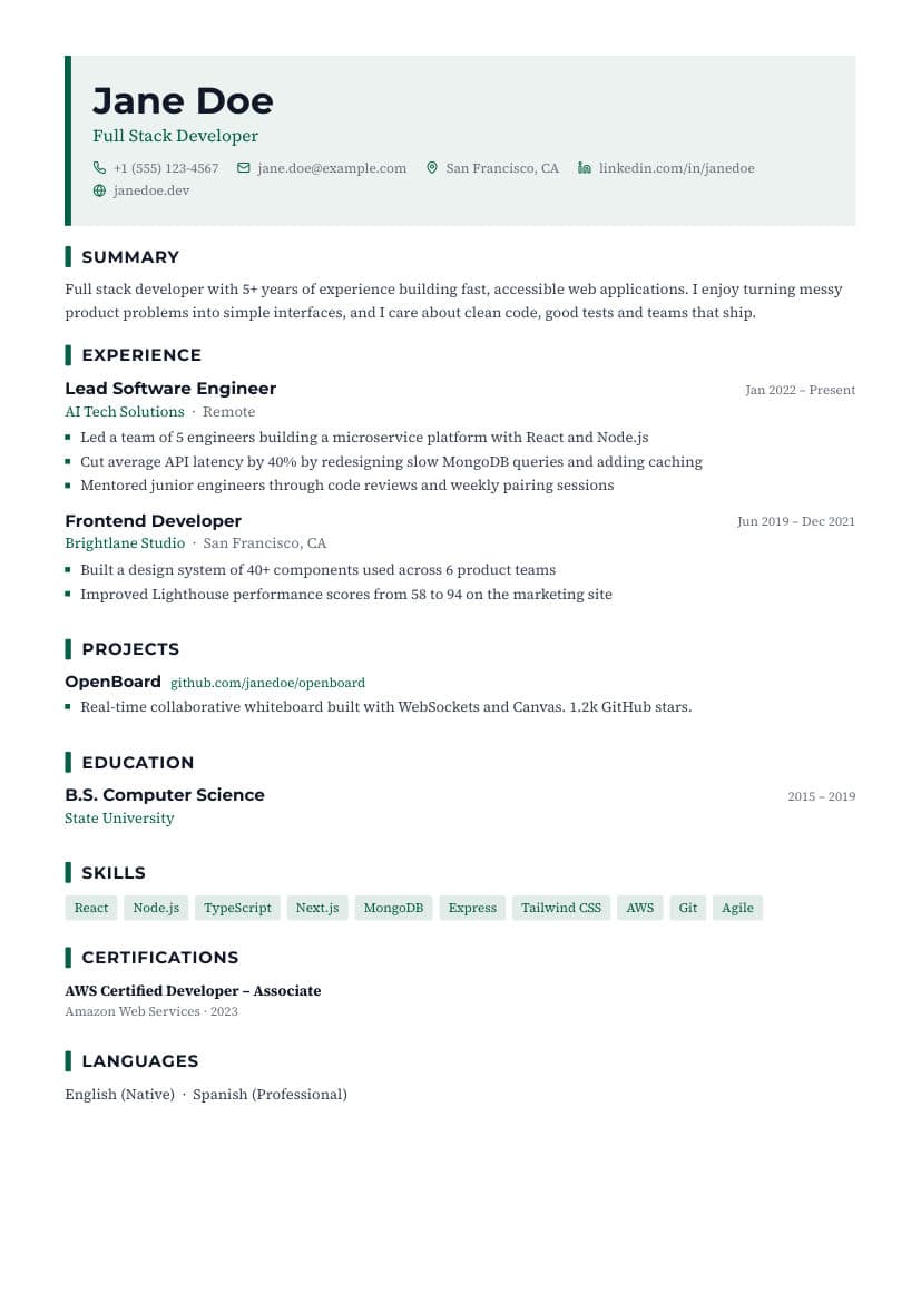 Capital resume template preview