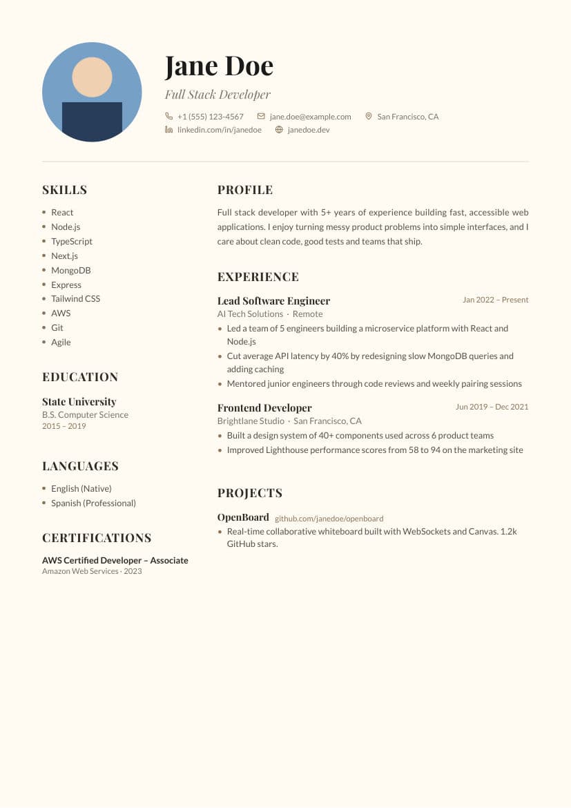Minimalist Beige resume template preview