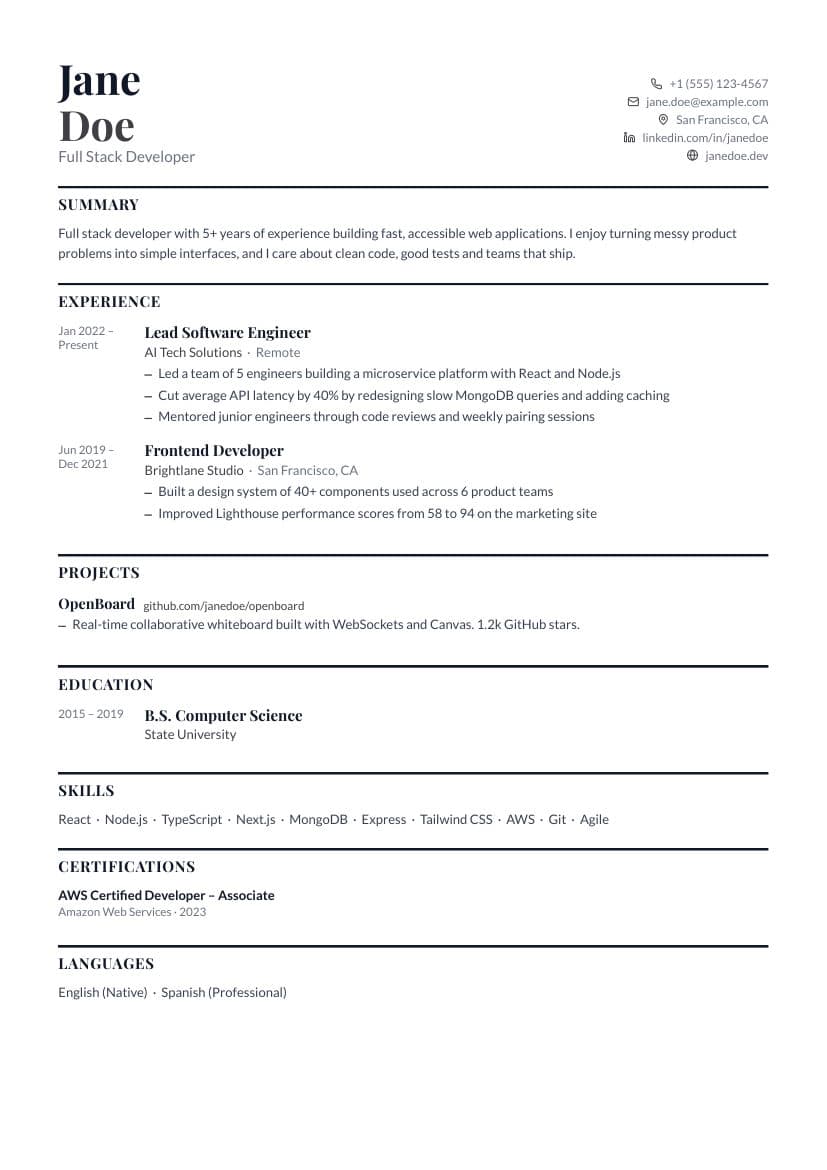 Regent resume template preview