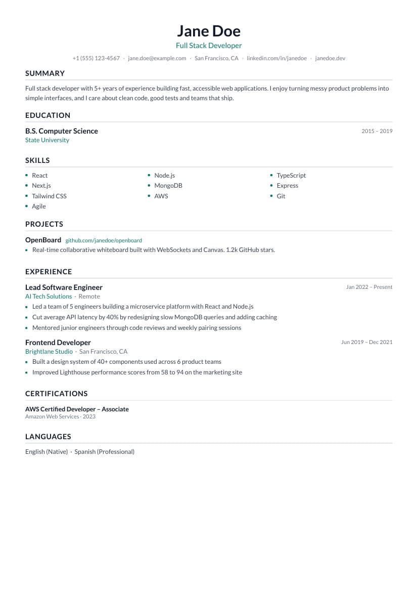 Starter resume template preview